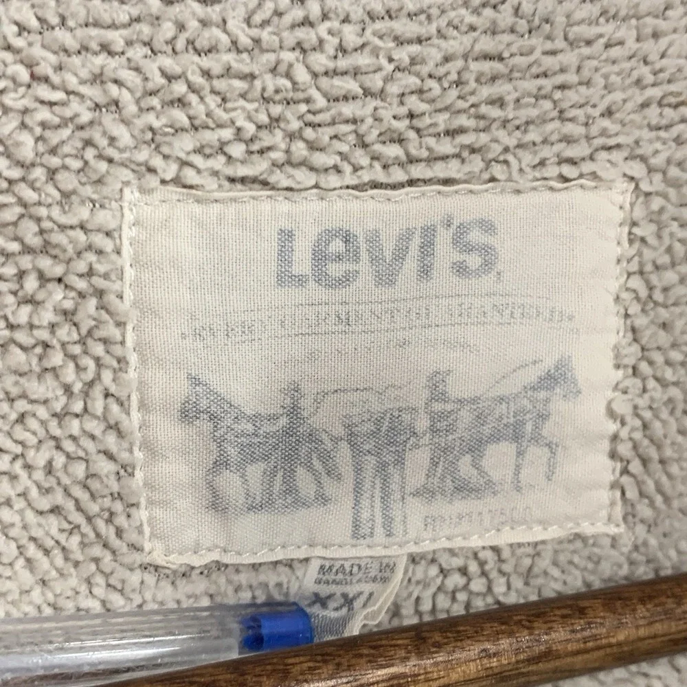 Levi's Sherpa Lined Shaket XXL Distressed *Flaws* Chore Barn Coat Trucker Canvas - Picture 4 of 7